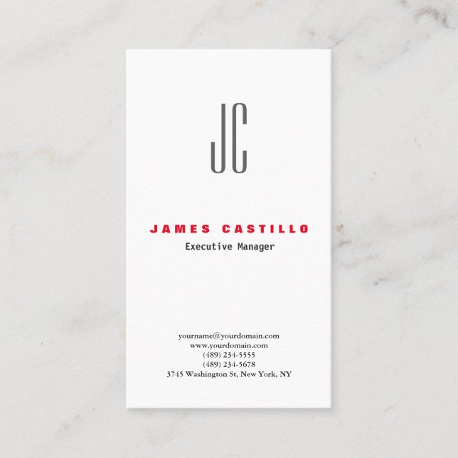 Professional Modern Monogram Minimalist Plain Business Card (Front)