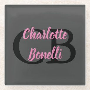 Professional Modern Monogram Name Minimalist Glass Coaster