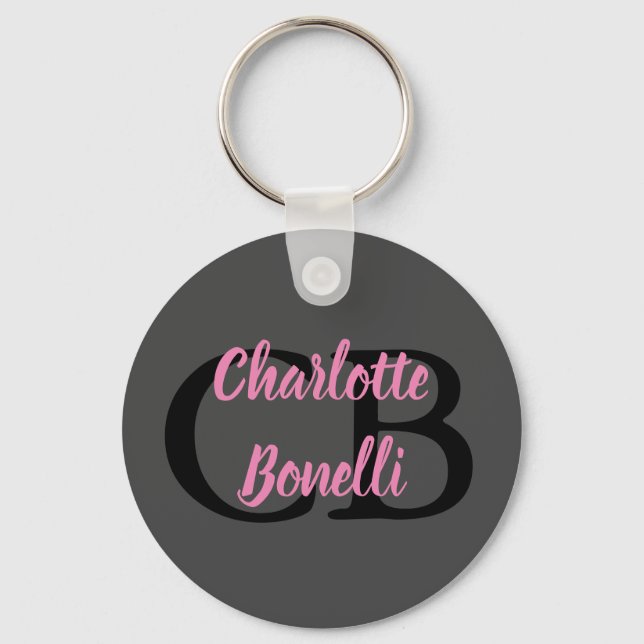 Professional Modern Monogram Name Minimalist Keychain (Front)