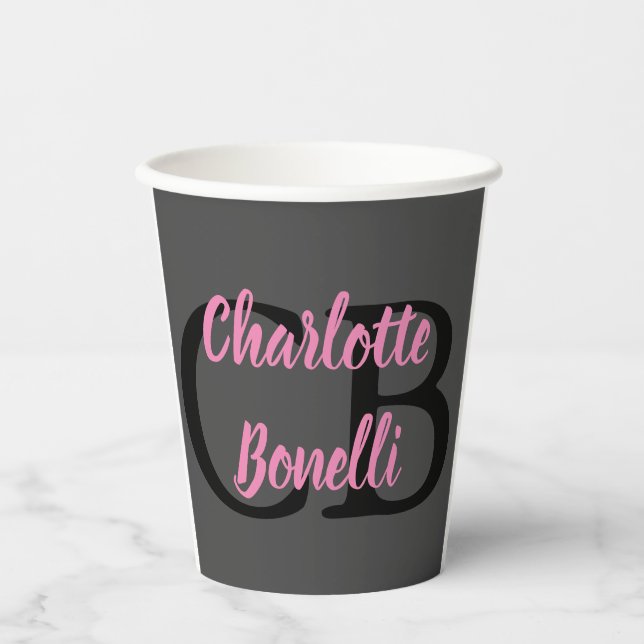Professional Modern Monogram Name Minimalist Paper Cups (Front)