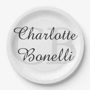 Professional Modern Monogram Name Minimalist Paper Plates