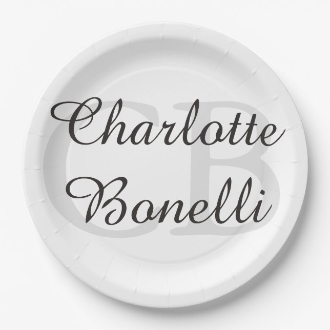 Professional Modern Monogram Name Minimalist Paper Plates (Front)