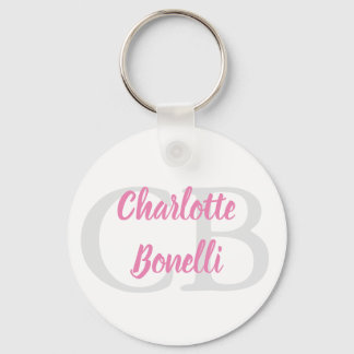 Professional Modern Monogram Name Minimalist Pink Keychain