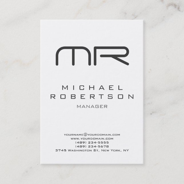 Professional Modern Monogram White Business Card (Front)