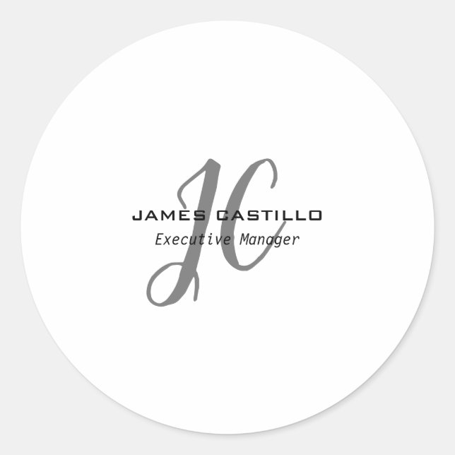 Professional Modern Monogrammed Minimalist Classic Round Sticker (Front)