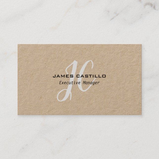 Professional Modern Monogrammed Minimalist Kraft Business Card (Front)