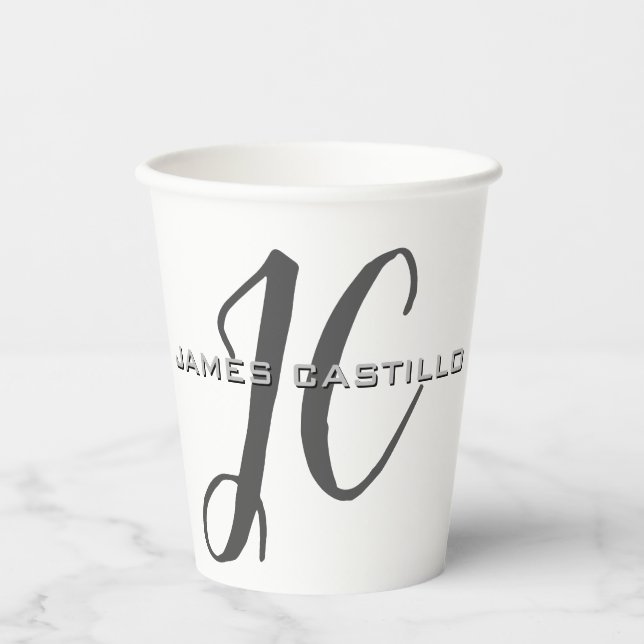 Professional Modern Monogrammed Minimalist Paper Cups (Front)
