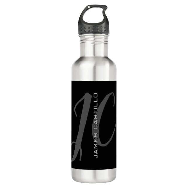 Professional Modern Monogrammed Minimalist Stainless Steel Water Bottle (Front)