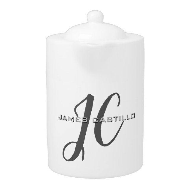 Professional Modern Monogrammed Minimalist Teapot (Front)