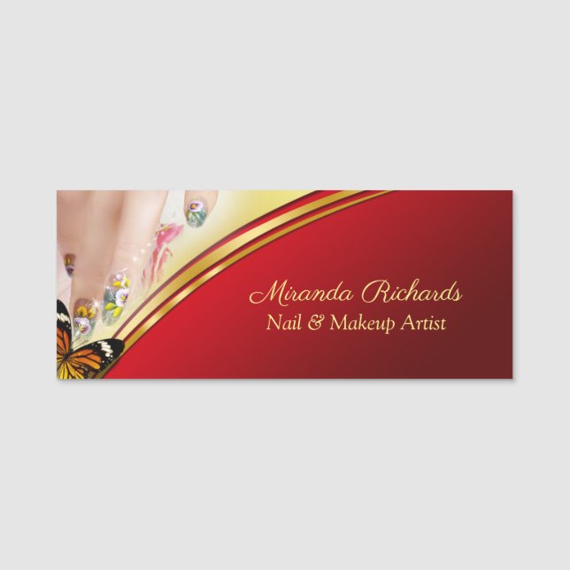 Professional Modern Nail Art Makeup Artist Name Tag (Front)