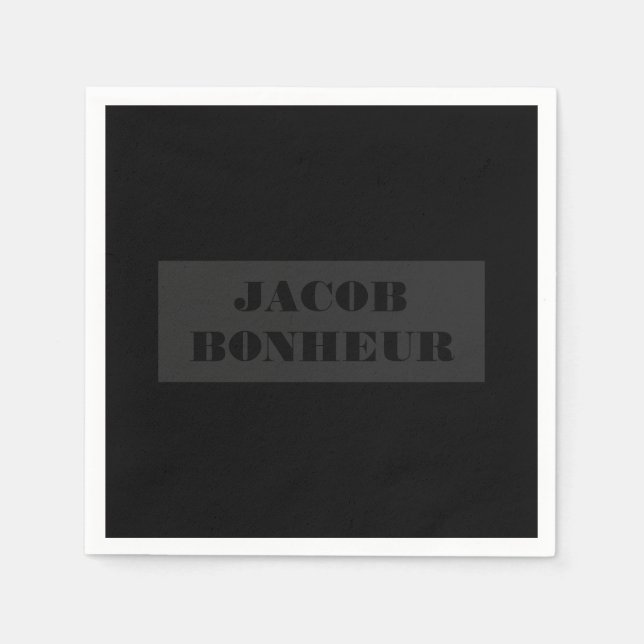 Professional Modern Name | Dark Grey & Black Napkins (Front)