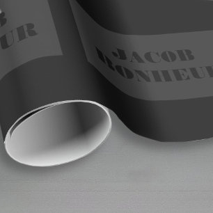 Professional Modern Name   Dark Grey & Black Wrapping Paper