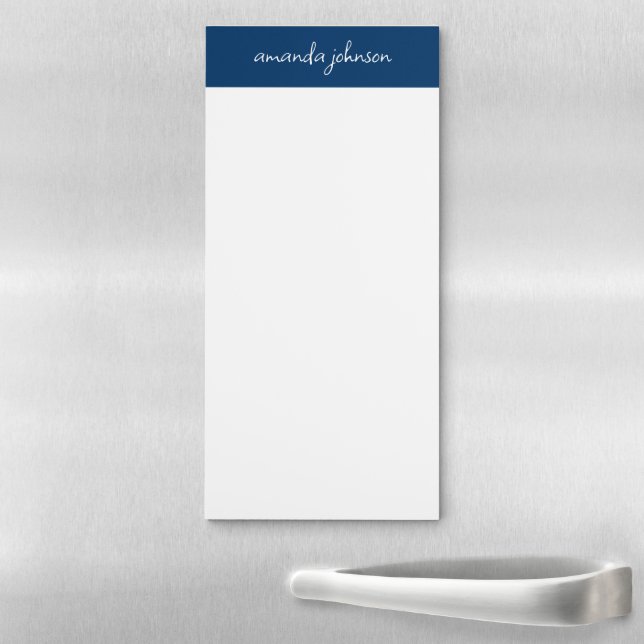 Professional Modern Navy Blue Monogram Full Name Magnetic Notepad (In Situ)