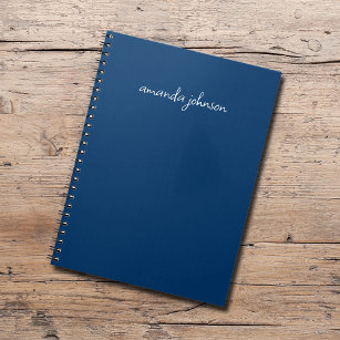 Professional Modern Navy Blue Monogram Full Name Notebook