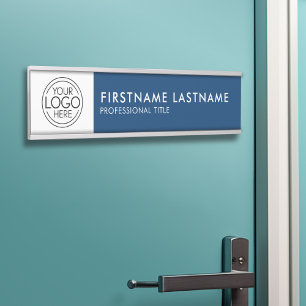Professional, Modern Navy White Logo, Name, Title Door Sign