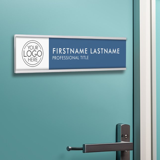 Professional, Modern Navy White Logo, Name, Title Door Sign (Personalized Door Sign - Add Your Logo and Professional Title with Name)