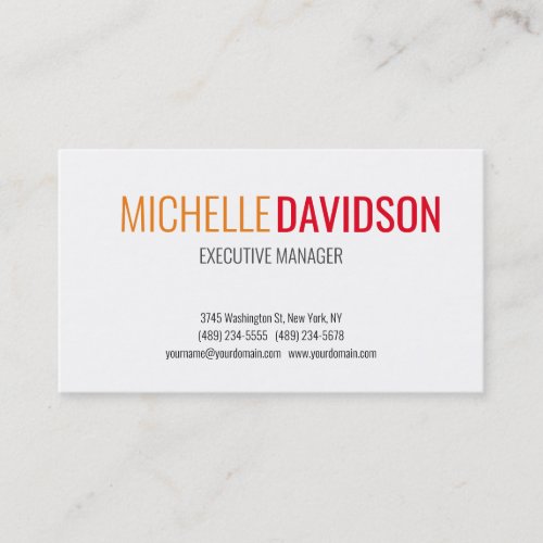 Professional Modern Orange Red White Minimalist Business Card