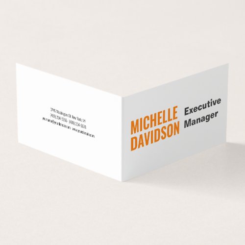 Professional Modern Orange White Minimalist Plain Business Card