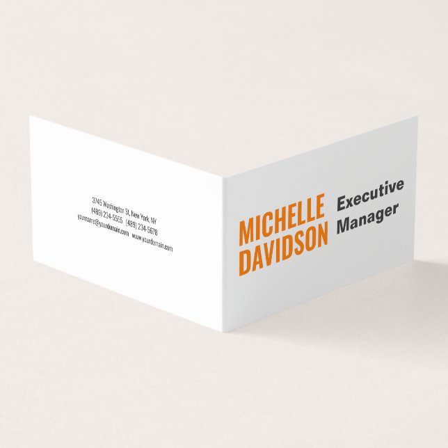 Professional Modern Orange White Minimalist Plain Business Card (Outside)