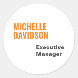 Professional Modern Orange White Minimalist Plain Classic Round Sticker