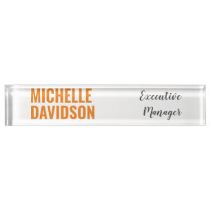 Professional Modern Orange White Minimalist Plain Desk Name Plate