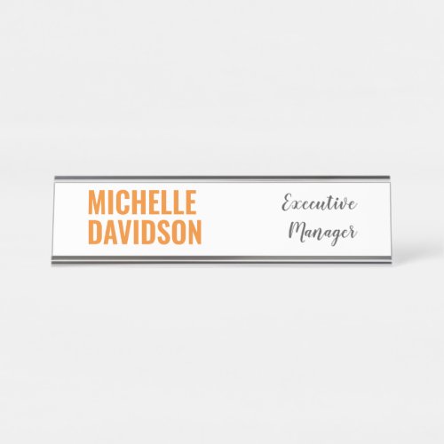 Professional Modern Orange White Minimalist Plain Desk Name Plate