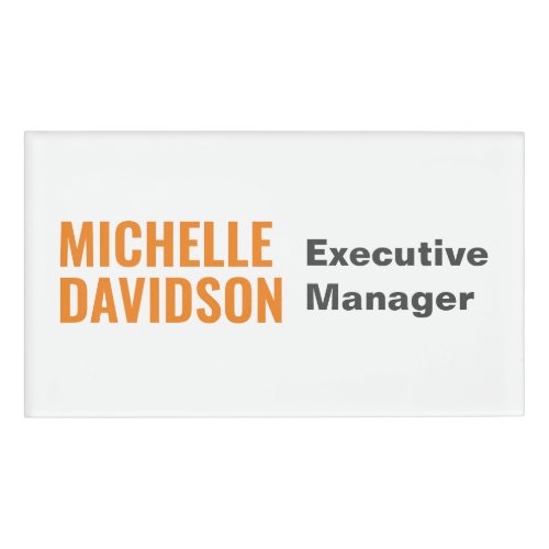 Professional Modern Orange White Minimalist Plain Name Tag