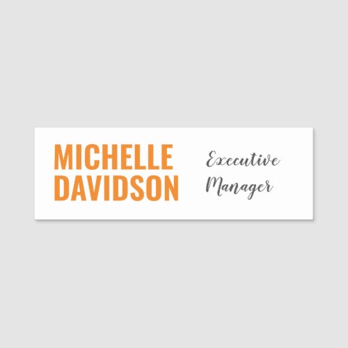 Professional Modern Orange White Minimalist Plain Name Tag
