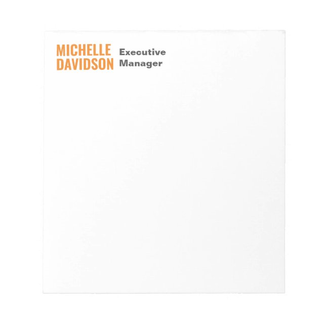 Professional Modern Orange White Minimalist Plain Notepad (Front)