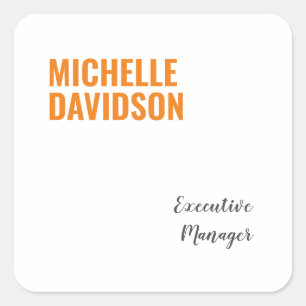 Professional Modern Orange White Minimalist Plain Square Sticker