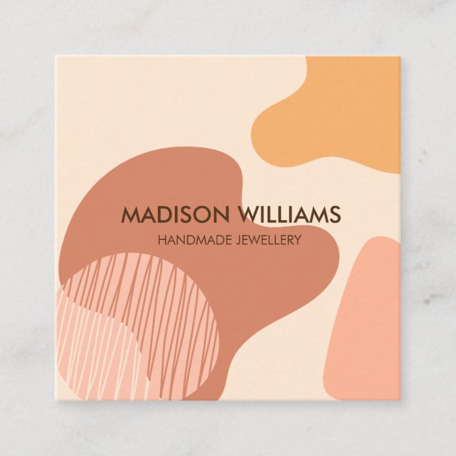 Professional Modern Pastel Pink Yellow Shapes Square Business Card (Front)