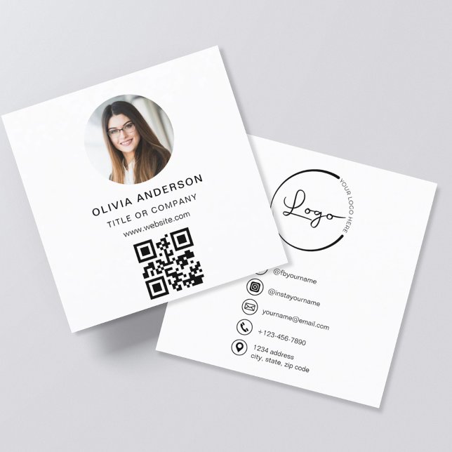 Professional Modern Photo QR Code Social Media Square Business Card (Creator Uploaded)