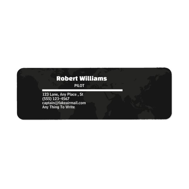 Professional Modern Pilot World Map Business Card Label (Front)