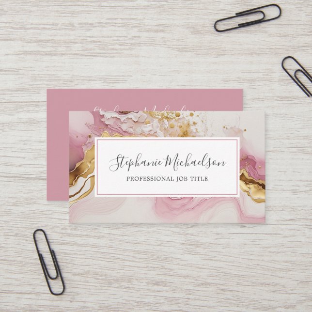 Professional Modern Pink Gold Abstract Business Card (Front/Back In Situ)
