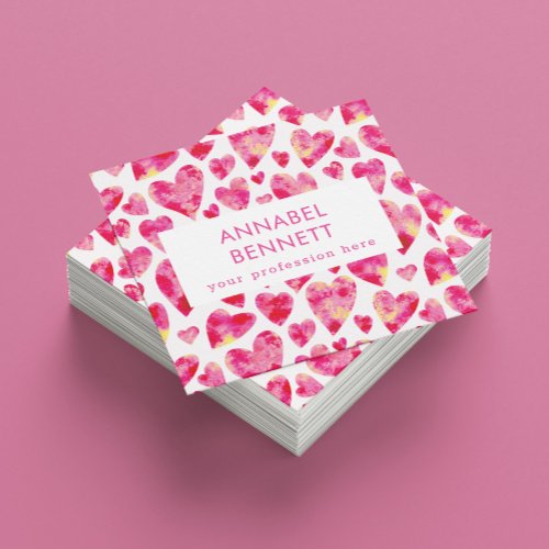 Professional Modern Pink Heart Square Business Card