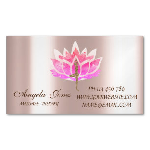 Professional Modern Pink Lotus Flower Yoga Girl Business Card Magnet
