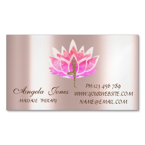 Professional Modern Pink Lotus Flower Yoga Girl Business Card Magnet
