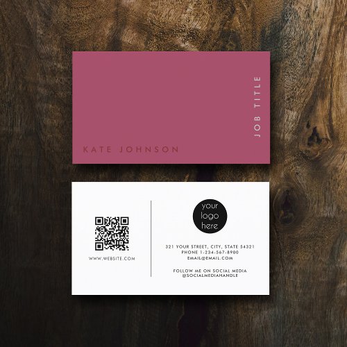 Professional Modern Pink Minimalist QR Code Logo Business Card