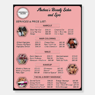Professional Modern Pink Salon Spa Services Menu Foam Board