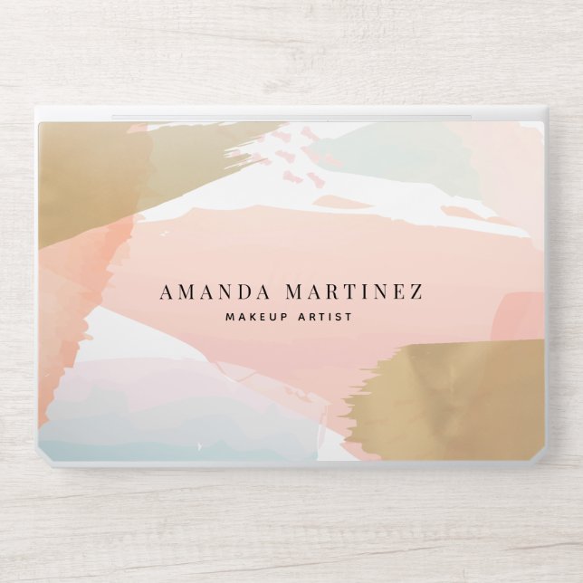 Professional Modern Pink Watercolor & Gold HP Laptop Skin (Front)