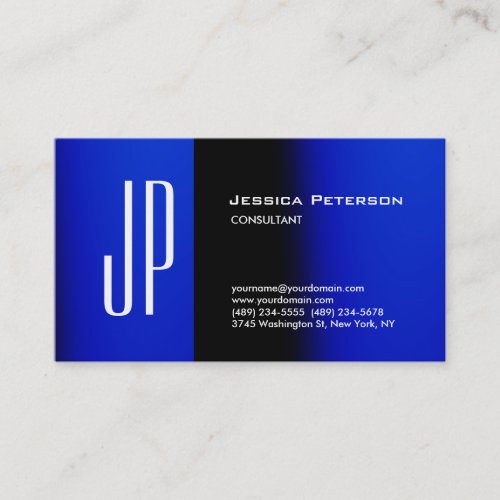 Professional Modern Plain Blue Bold Monogram Business Card