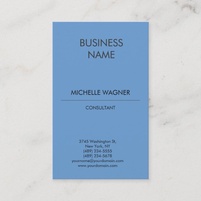 Professional Modern Plain Elegant Blue Grey Business Card (Front)