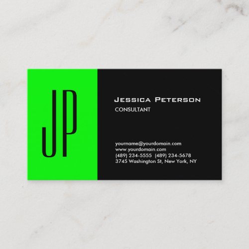 Professional Modern Plain Green Black Monogram Business Card