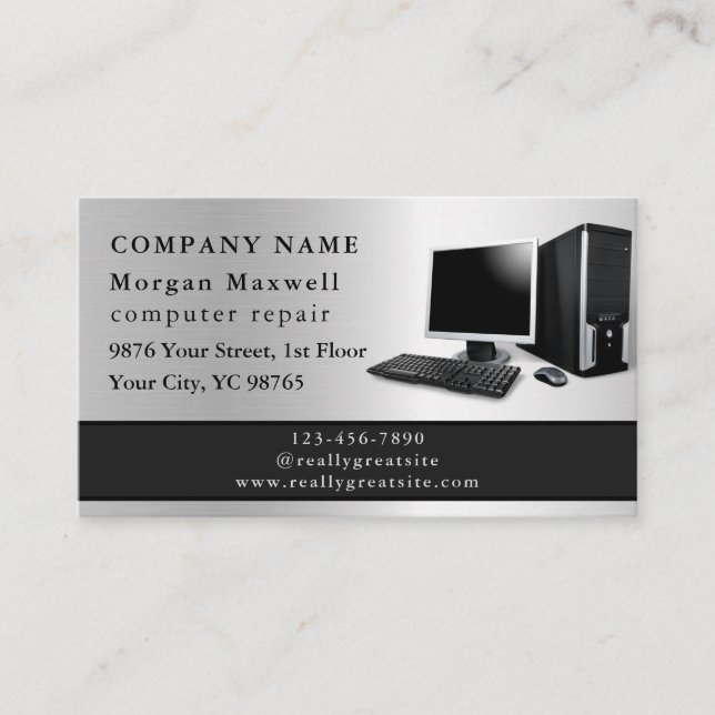 Professional Modern Plain Simple Computer Repair  Business Card (Front)