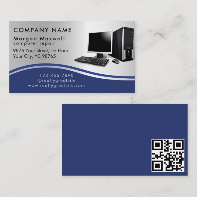 Professional Modern Plain Simple Computer Repair  Business Card (Front/Back)
