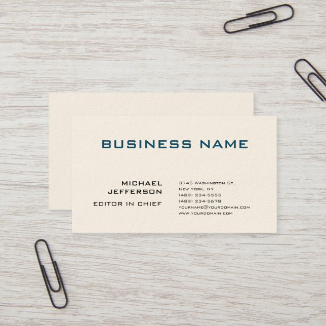 Professional Modern Plain Simple Signature Cream Business Card (Front/Back In Situ)