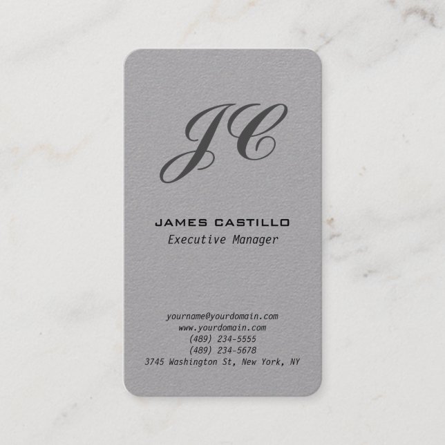 Professional Modern Premium Grey Monogram Business Card (Front)