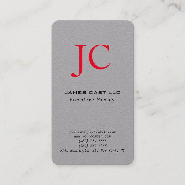 Professional Modern Premium Grey Red Monogram Business Card (Front)