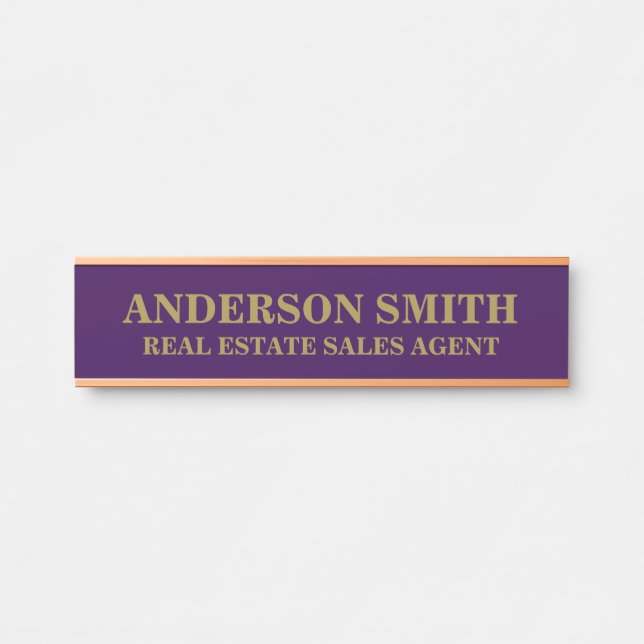 Professional Modern purple Gold Office Name Title  Door Sign (Front)