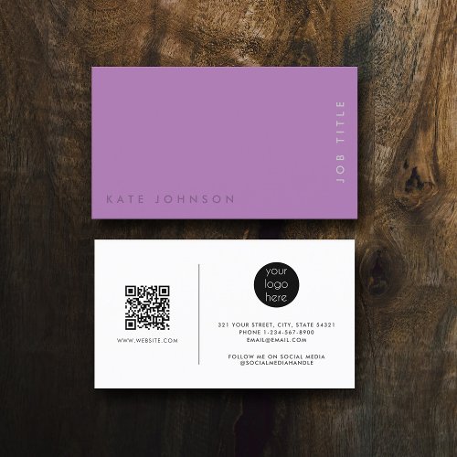 Professional Modern Purple Minimalist QR Code Business Card